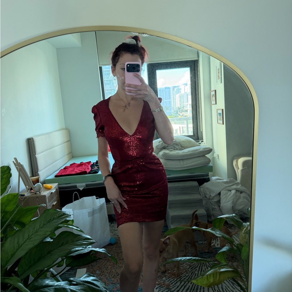 Glamorous Burgundy Sequin Mini Dress